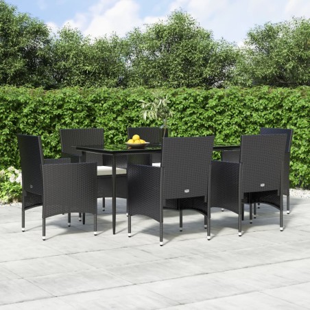 vidaXL Juego de comedor de jardín 7 piezas con cojines negro