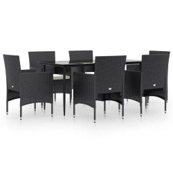 vidaXL Juego de comedor de jardín 7 piezas con cojines negro