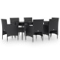 vidaXL Juego de comedor de jardín 7 piezas con cojines negro vidaXL Juego de comedor de jardín 7 piezas con cojines negro