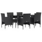 vidaXL Juego de comedor de jardín 7 piezas con cojines negro vidaXL Juego de comedor de jardín 7 piezas con cojines negro