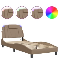 vidaXL Estructura de cama con LED cuero sintético capuchino 80x200 cm