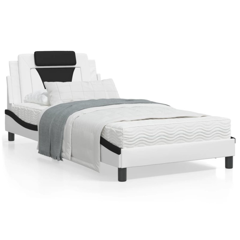 vidaXL Estructura cama con LED cuero sintético blanco negro 100x200 cm vidaXL Estructura cama con LED cuero sintético blanco negro 100x200 cm