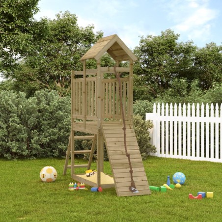 vidaXL Casa de juegos con pared escalada de madera impregnada de pino