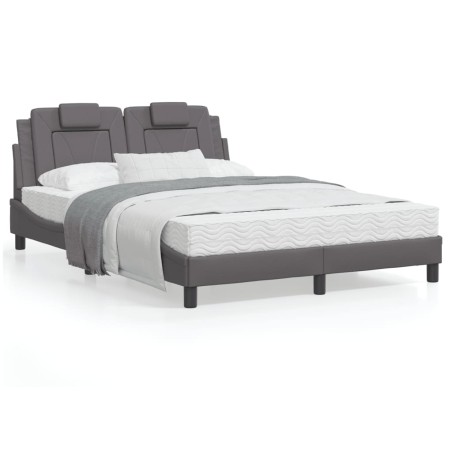 vidaXL Estructura cama con luces LED cuero sintético gris 120x200 cm
