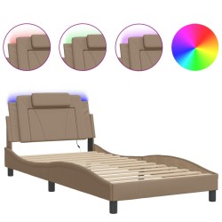 vidaXL Estructura de cama con LED cuero sintético capuchino 100x200 cm