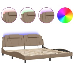 vidaXL Estructura de cama con LED cuero sintético capuchino 200x200 cm