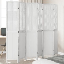 vidaXL Biombo separador de 6 paneles madera maciza Paulownia blanco