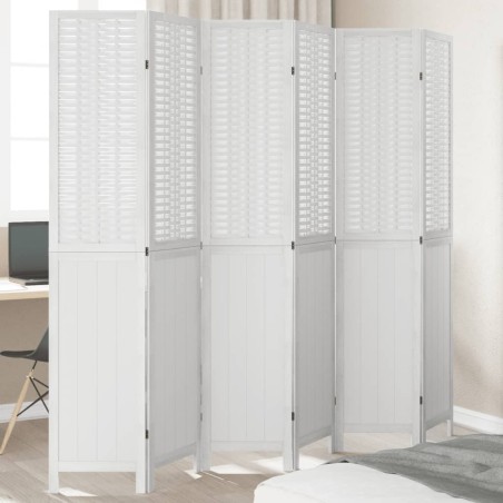 vidaXL Biombo separador de 6 paneles madera maciza Paulownia blanco
