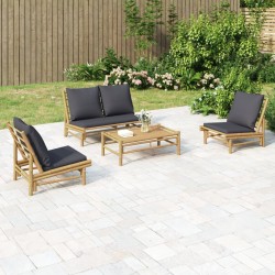 vidaXL Set de muebles de jardín 4 piezas bambú con cojines gris oscuro