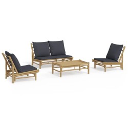 vidaXL Set de muebles de jardín 4 piezas bambú con cojines gris oscuro