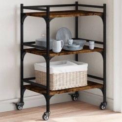 vidaXL Carrito de cocina madera ingeniería roble ahumado 50x35x75,5 cm