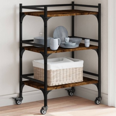 vidaXL Carrito de cocina madera ingeniería roble ahumado 50x35x75,5 cm