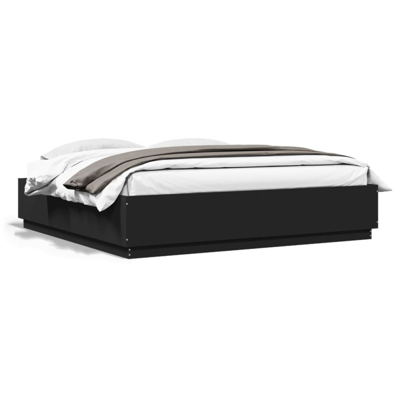 vidaXL Estructura cama con luces LED madera ingeniería negro 200x200cm vidaXL Estructura cama con luces LED madera ingeniería negro 200x200cm