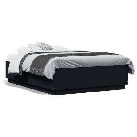 vidaXL Estructura cama con luces LED madera ingeniería negro 140x190cm