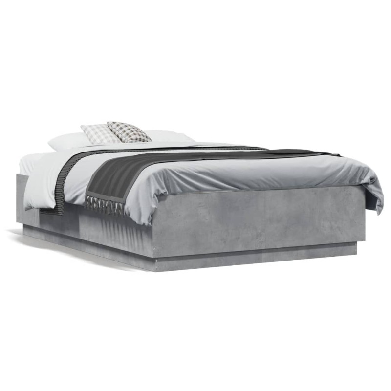 vidaXL Estructura cama con luces LED madera gris hormigón 140x190 cm