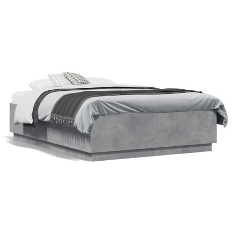vidaXL Estructura cama con luces LED madera gris hormigón 140x190 cm