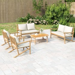 vidaXL Set de muebles de jardín 5 piezas bambú y cojines blanco crema