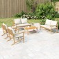 vidaXL Set de muebles de jardín 5 piezas bambú y cojines blanco crema vidaXL Set de muebles de jardín 5 piezas bambú y cojines blanco crema
