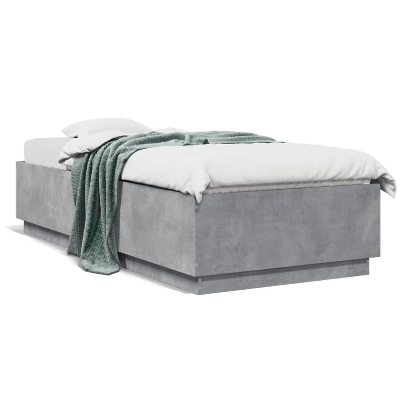 vidaXL Estructura cama con luces LED madera gris hormigón 100x200 cm vidaXL Estructura cama con luces LED madera gris hormigón 100x200 cm