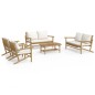 vidaXL Set de muebles de jardín 5 piezas bambú y cojines blanco crema vidaXL Set de muebles de jardín 5 piezas bambú y cojines blanco crema