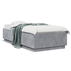 vidaXL Estructura de cama con luces LED madera gris hormigón 90x200 cm