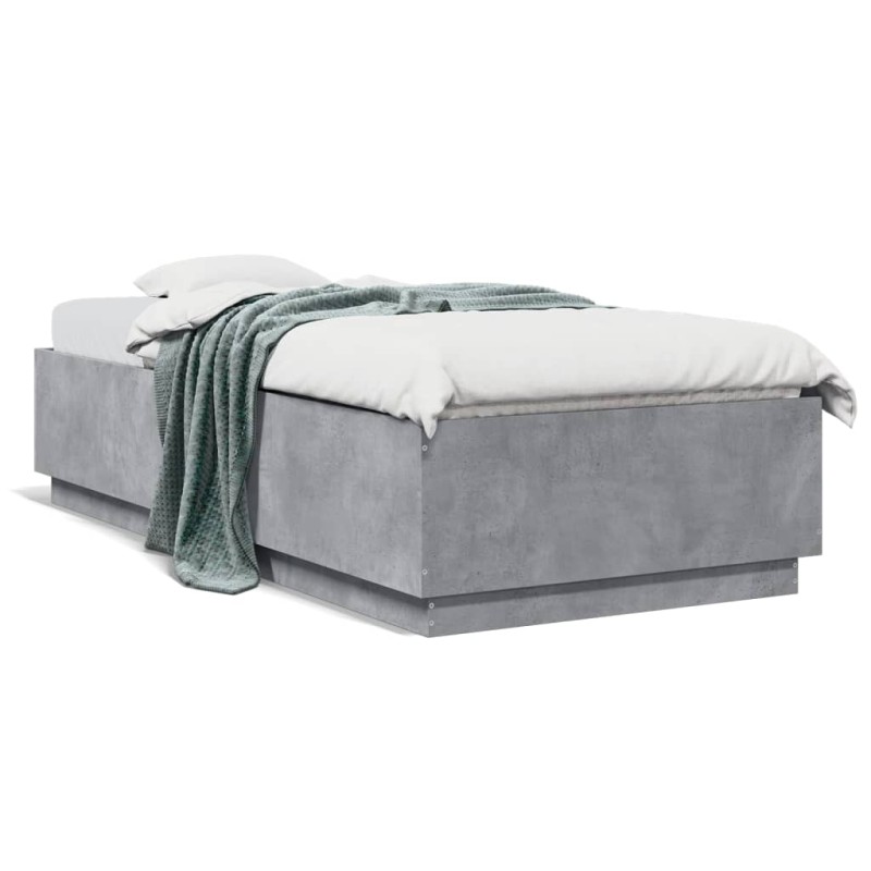 vidaXL Estructura de cama con luces LED madera gris hormigón 90x200 cm vidaXL Estructura de cama con luces LED madera gris hormigón 90x200 cm