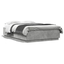 vidaXL Estructura cama con luces LED madera gris hormigón 140x200 cm