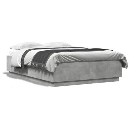 vidaXL Estructura cama con luces LED madera gris hormigón 140x200 cm