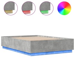 vidaXL Estructura cama con luces LED madera gris hormigón 140x200 cm