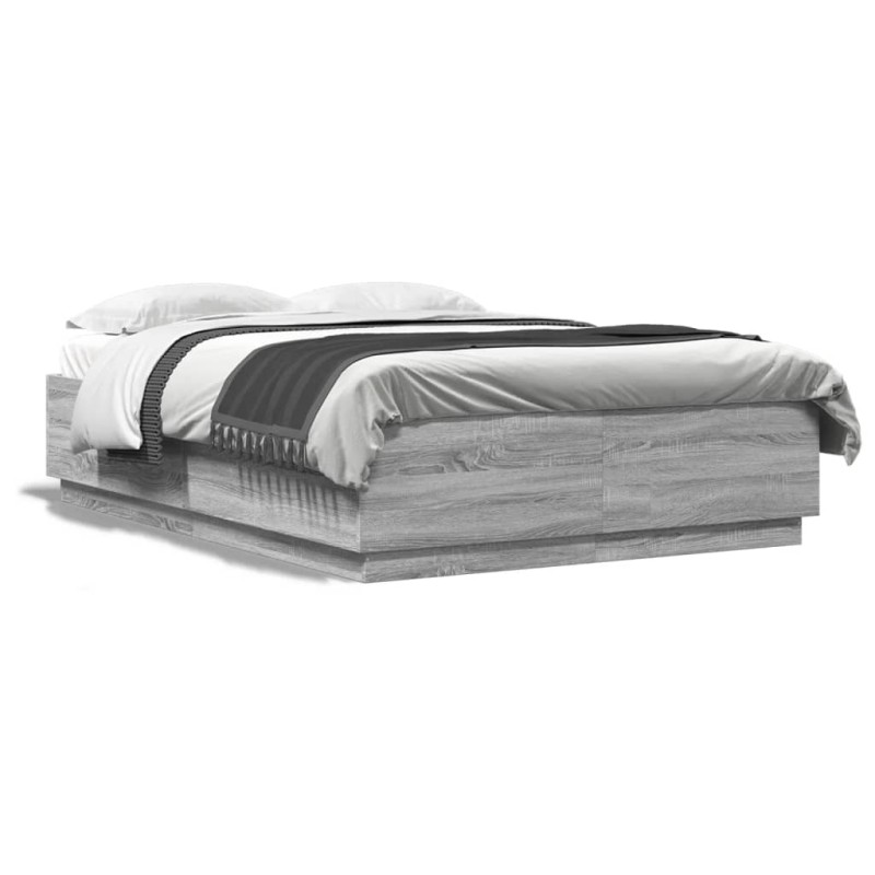 vidaXL Estructura cama con luces LED madera gris Sonoma 150x200 cm