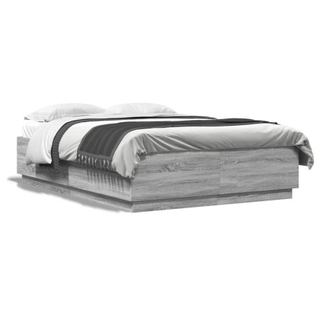 vidaXL Estructura cama con luces LED madera gris Sonoma 150x200 cm