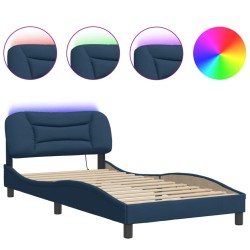 vidaXL Estructura de cama con luces LED tela azul 100x200 cm