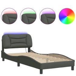 vidaXL Estructura de cama con luces LED tela gris oscuro 80x200 cm