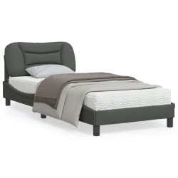 vidaXL Estructura de cama con luces LED tela gris oscuro 90x200 cm