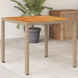 vidaXL Mesa de jardín de ratán PE y madera acacia beige 90x90x75 cm