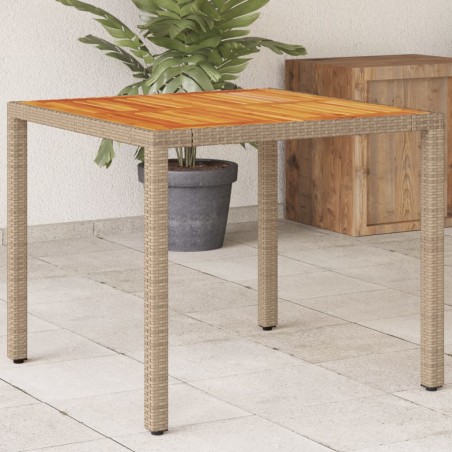 vidaXL Mesa de jardín de ratán PE y madera acacia beige 90x90x75 cm