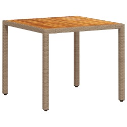 vidaXL Mesa de jardín de ratán PE y madera acacia beige 90x90x75 cm