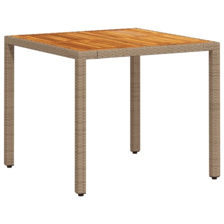 vidaXL Mesa de jardín de ratán PE y madera acacia beige 90x90x75 cm