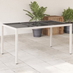 vidaXL Mesa de jardín superficie de vidrio ratán PE blanco 150x90x75cm
