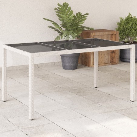 vidaXL Mesa de jardín superficie de vidrio ratán PE blanco 150x90x75cm
