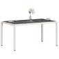 vidaXL Mesa de jardín superficie de vidrio ratán PE blanco 150x90x75cm vidaXL Mesa de jardín superficie de vidrio ratán PE blanco 150x90x75cm
