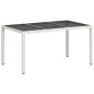 vidaXL Mesa de jardín superficie de vidrio ratán PE blanco 150x90x75cm vidaXL Mesa de jardín superficie de vidrio ratán PE blanco 150x90x75cm