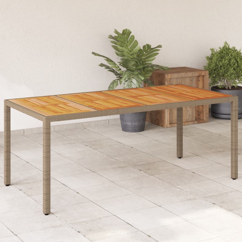 vidaXL Mesa de jardín ratán PE beige y madera de acacia 190x90x75 cm