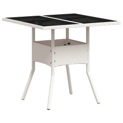 vidaXL Mesa de jardín superficie de vidrio ratán PE blanco 80x80x75 cm