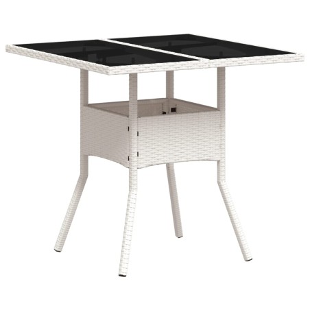 vidaXL Mesa de jardín superficie de vidrio ratán PE blanco 80x80x75 cm