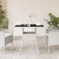 vidaXL Mesa de jardín superficie de vidrio ratán PE blanco 80x80x75 cm