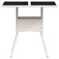 vidaXL Mesa de jardín superficie de vidrio ratán PE blanco 80x80x75 cm