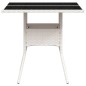 vidaXL Mesa de jardín superficie de vidrio ratán PE blanco 80x80x75 cm
