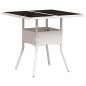 vidaXL Mesa de jardín superficie de vidrio ratán PE blanco 80x80x75 cm