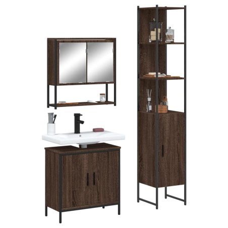 vidaXL Set de muebles baño 3 pzas madera contrachapada roble marrón